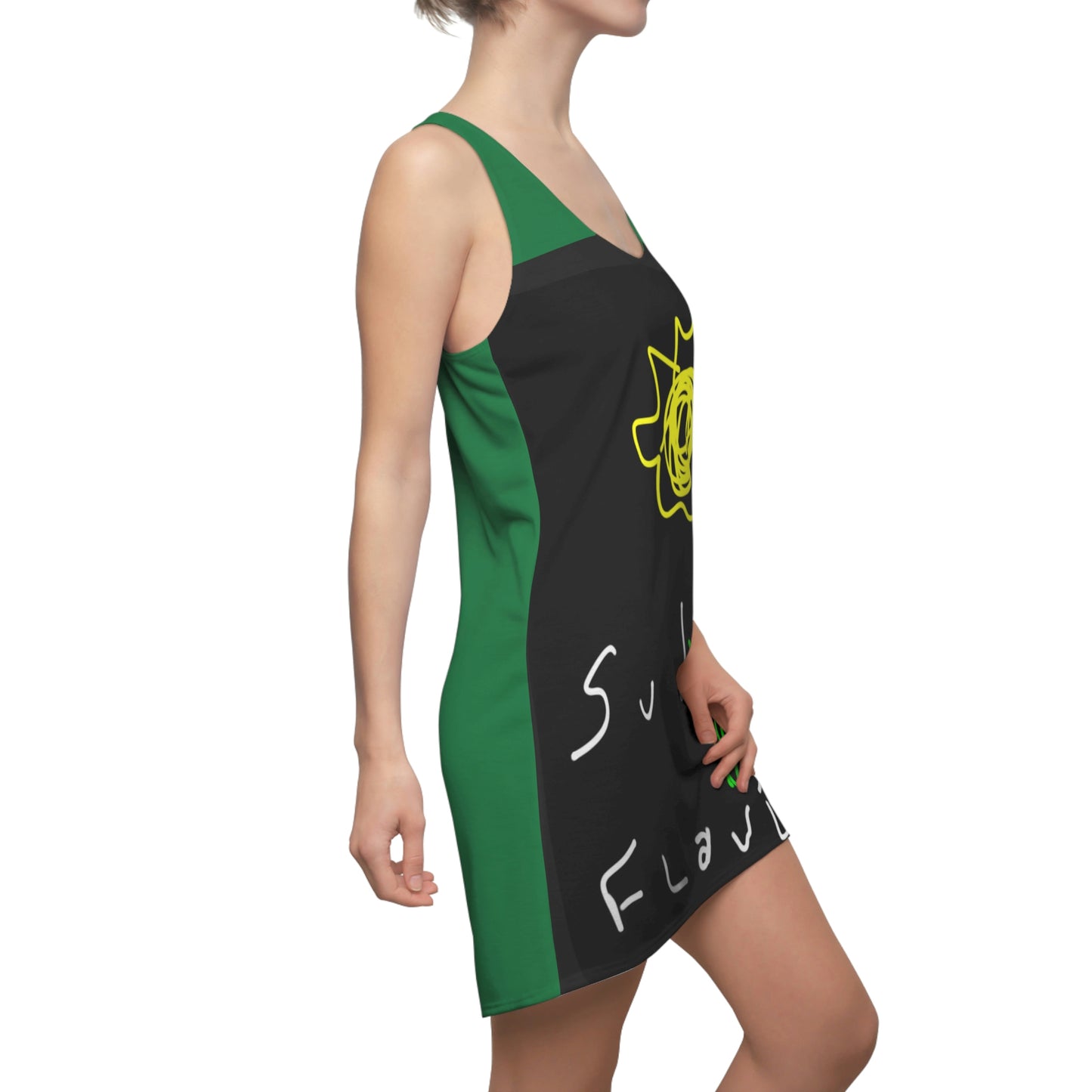 Sunflower- Women's Cut & Sew Racerback Dress (AOP)- Black & Green