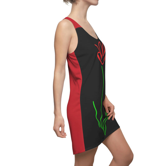 Red Flower- Women's Cut & Sew Racerback Dress- Black & Red