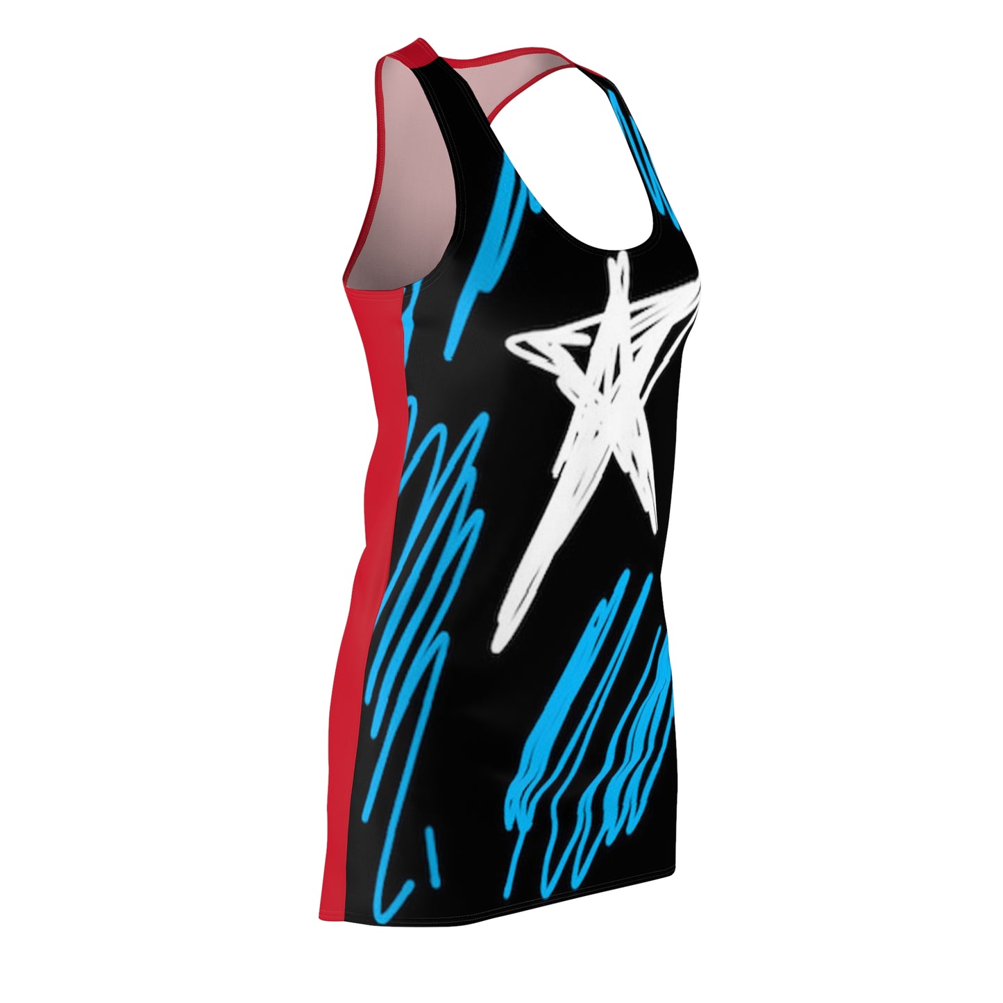 July 4th- Star Field- Women's Cut & Sew Racerback Dress (AOP)- Black and Red