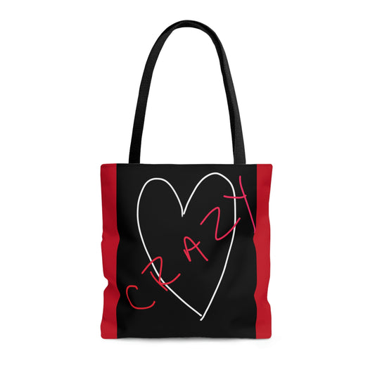 Crazy Heart- Tote Bag (AOP)- Black & Red