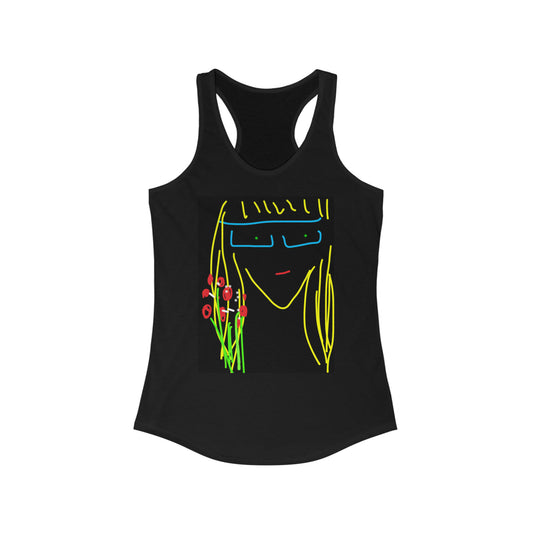 Blonde Babe with Red Flowers- Women's Ideal Racerback Tank