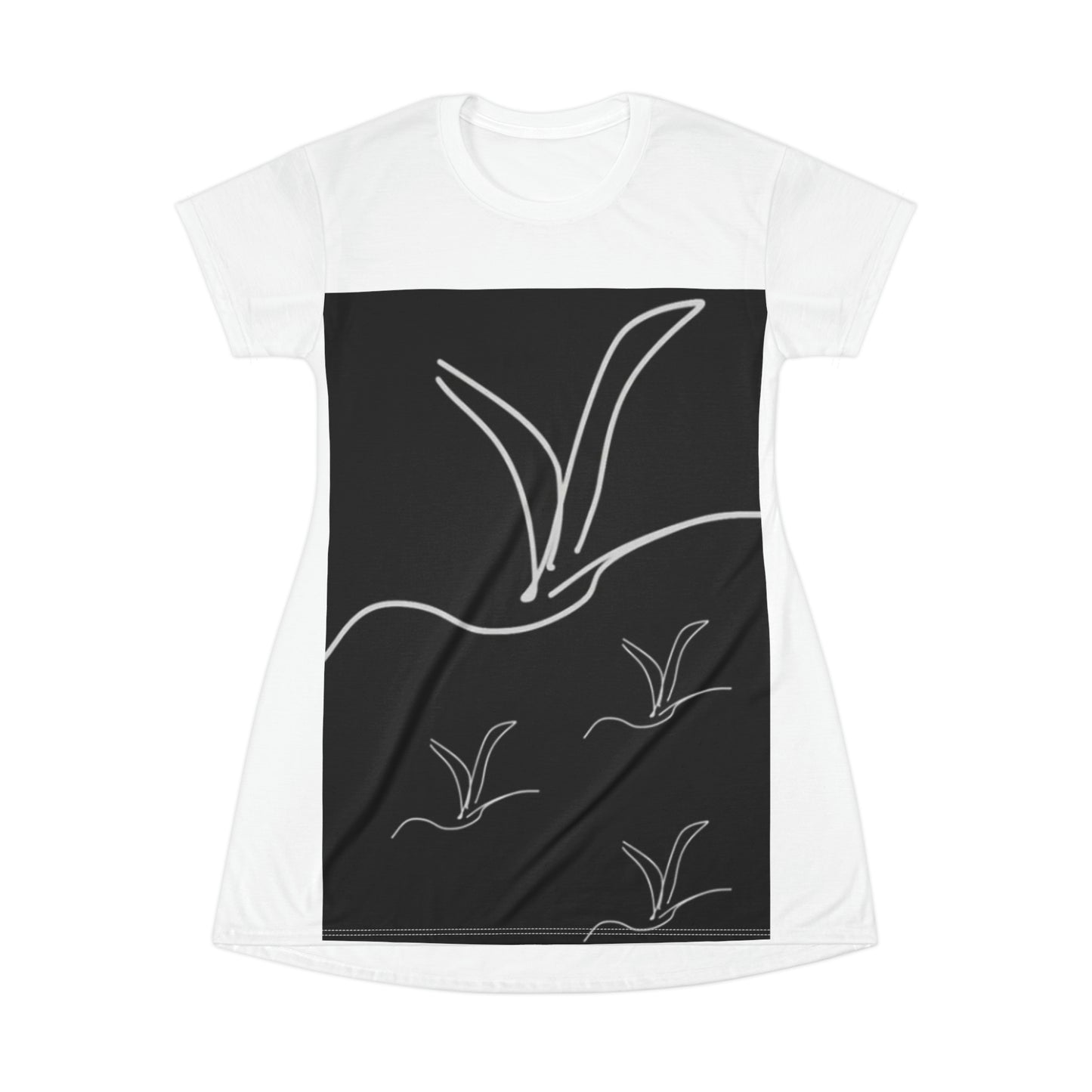 Origami/Flock- T-Shirt Dress (AOP)- Black and White