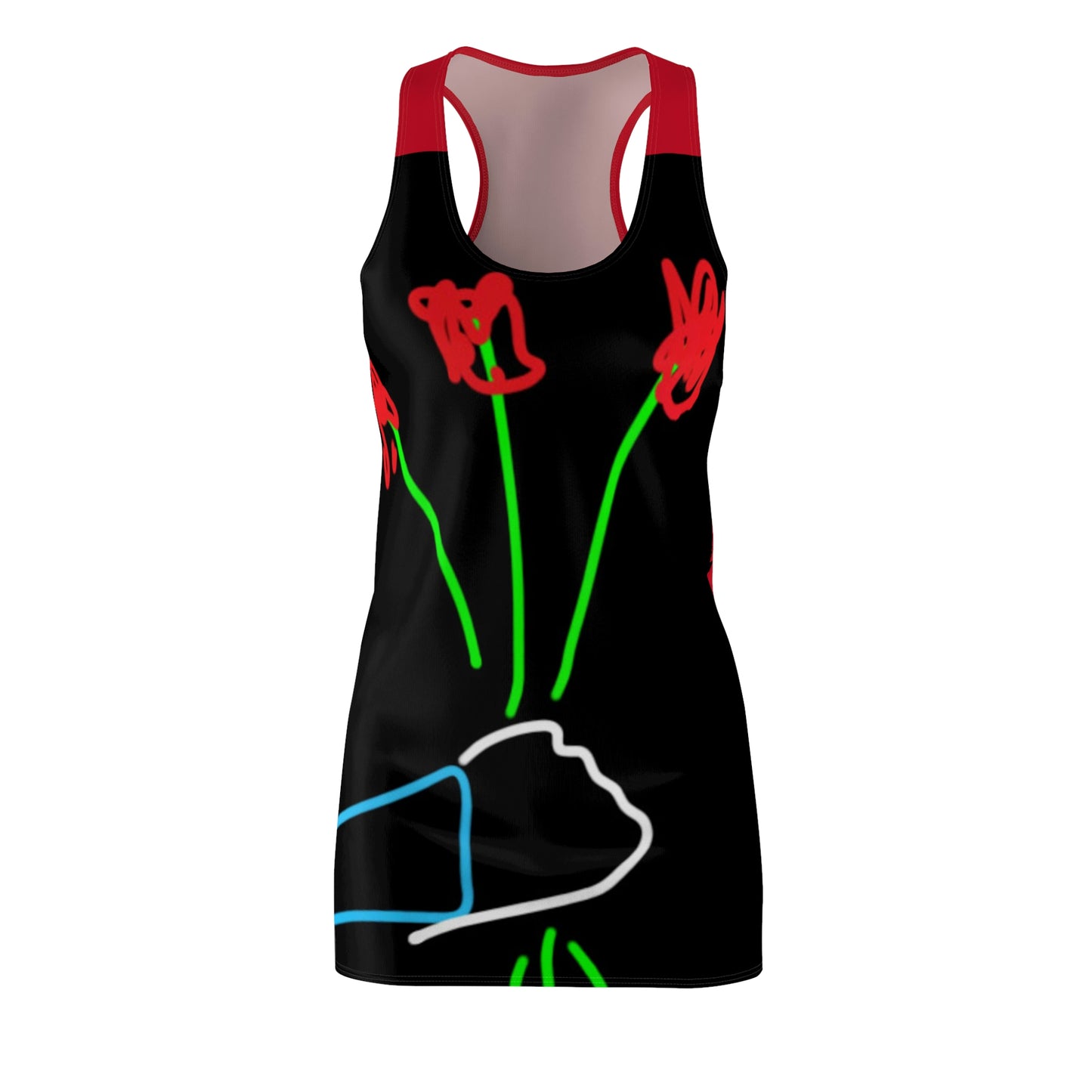 3 Red Flowers- Women's Cut & Sew Racerback Dress (AOP)- Black and Red