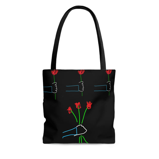 3 red Flowers, Heart Balloons- AOP Tote Bag