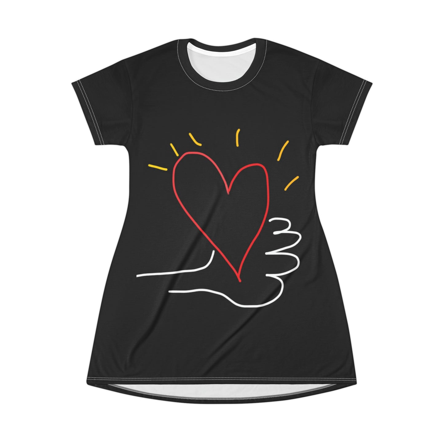 Take My Heart- T-Shirt Dress (AOP)- Black