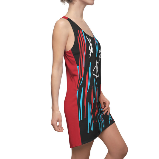 July 4th- Stars Stripes- Women's Cut & Sew Racerback Dress (AOP)- Black and Red