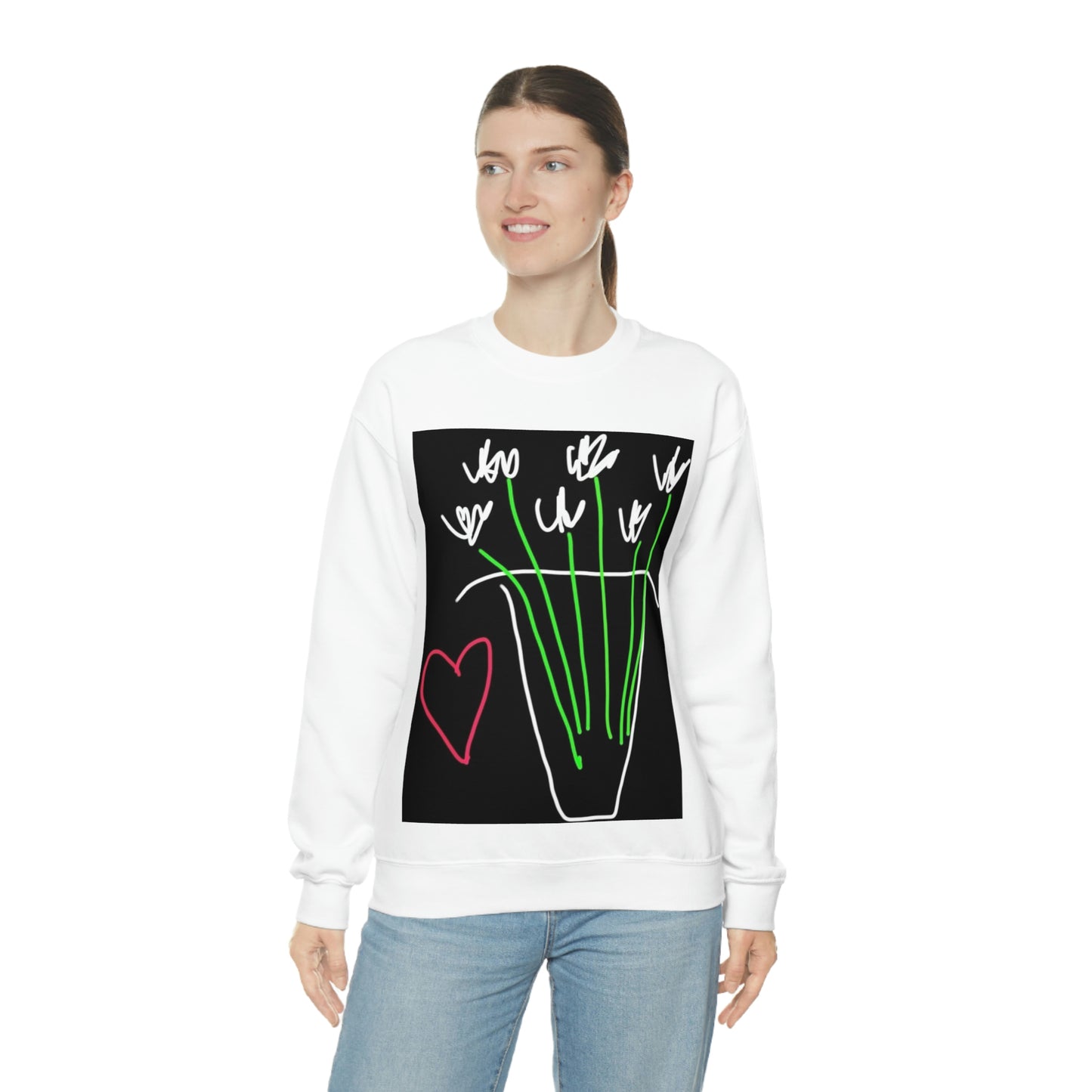 Vase, White Flowers- Unisex Heavy Blend™ Crewneck Sweatshirt