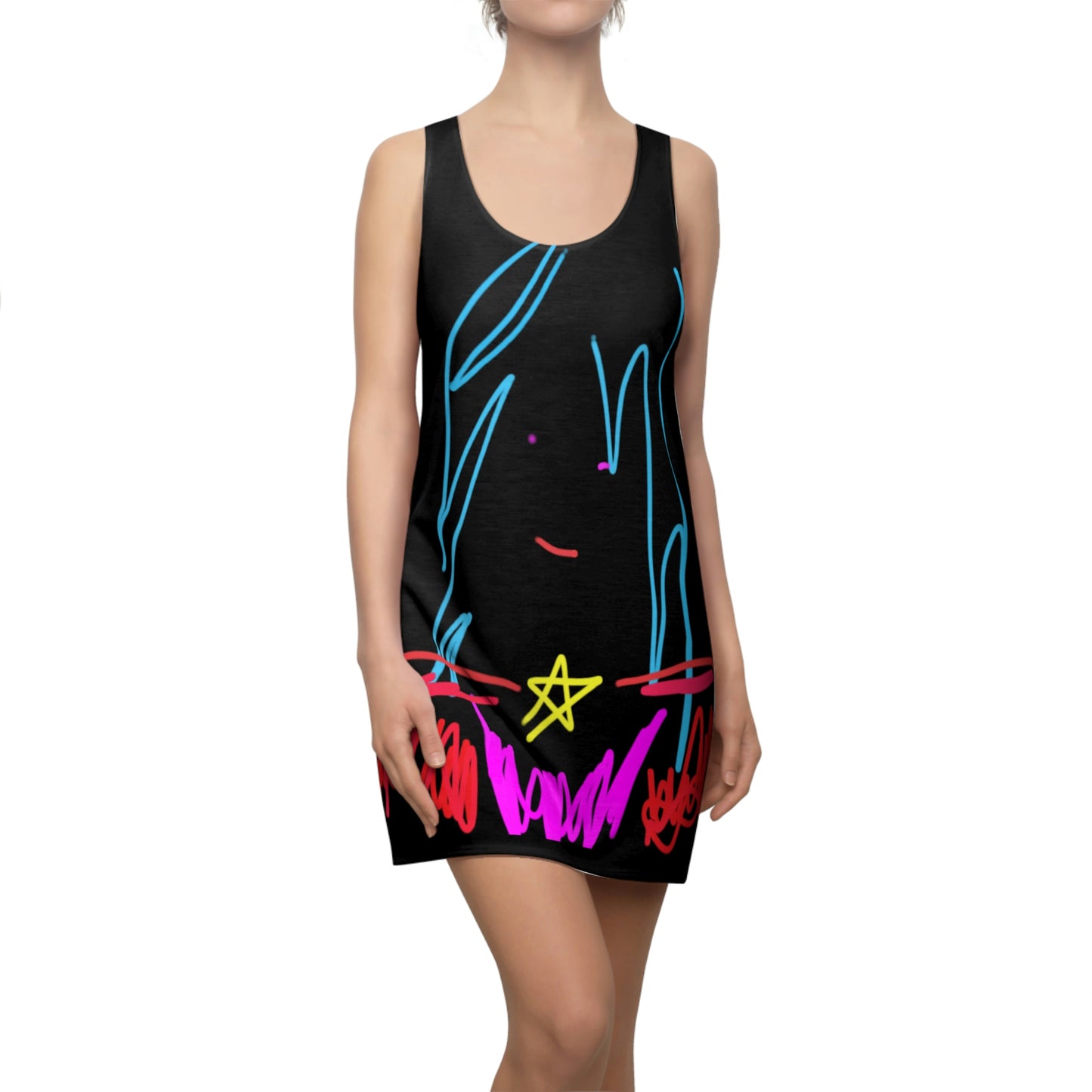 superHero- Women's Cut & Sew Racerback Dress (AOP)- Black