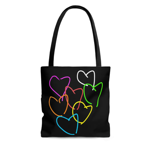 Colorful Hearts/Heart Bursting with Light- AOP Tote Bag