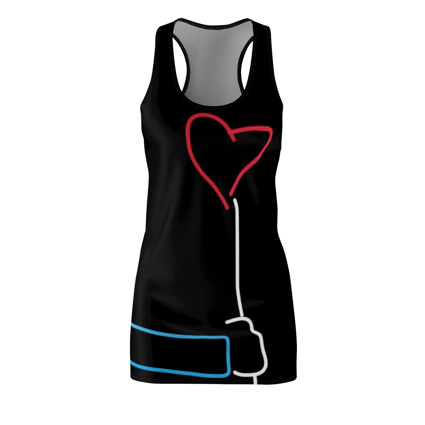 Heart Balloon- Women's Cut & Sew Racerback Dress (AOP)- Black