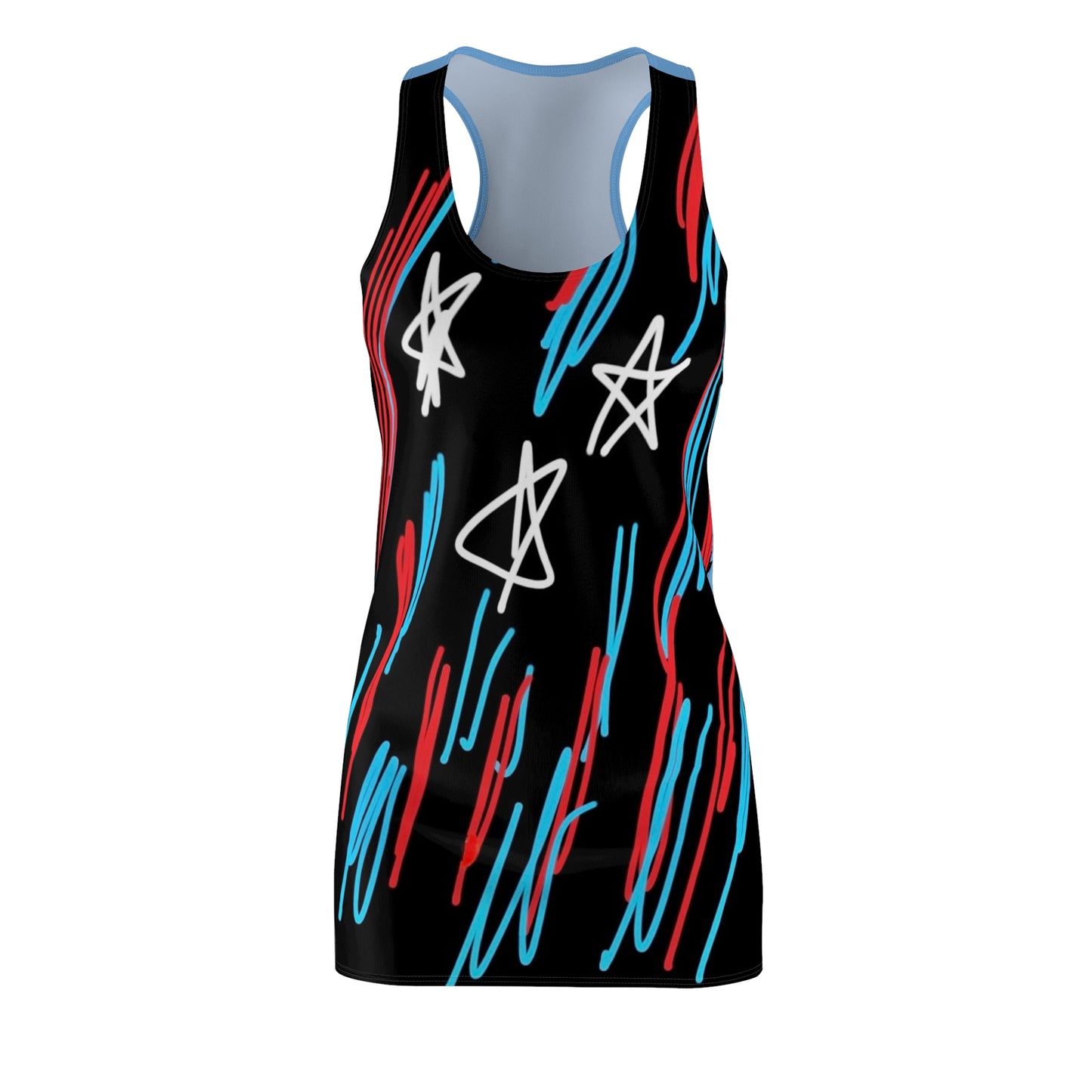 July 4th- Stars Stripes- Women's Cut & Sew Racerback Dress (AOP)- Black and Blue