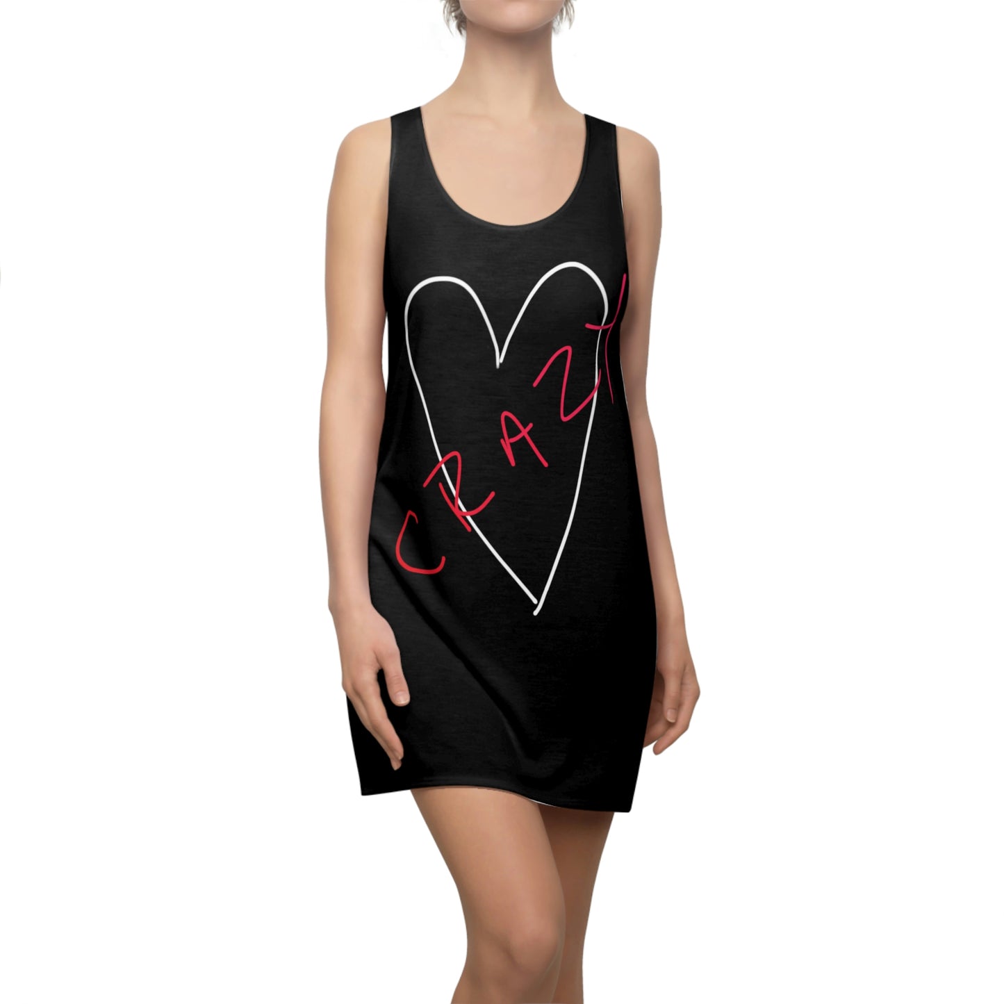 Crazy Heart- Women's Cut & Sew Racerback Dress (AOP)- Black