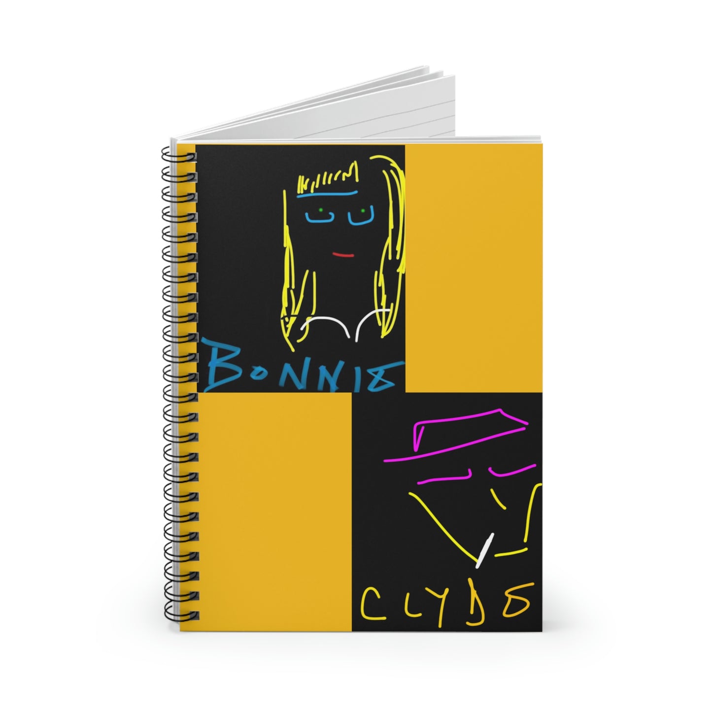 Bonnie and Clyde- Spiral Notebook - Ruled Line- Black & Yellow