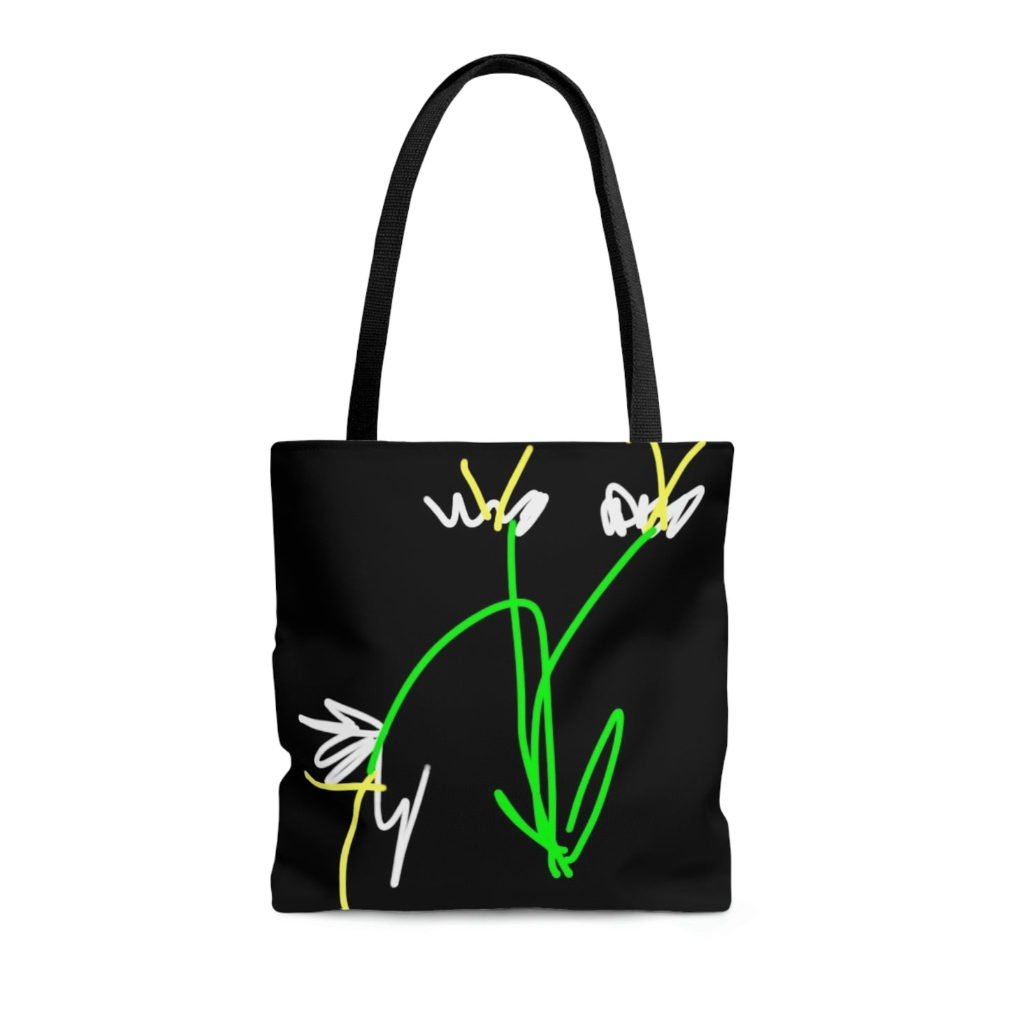 3 White Flowers- AOP Tote Bag- black