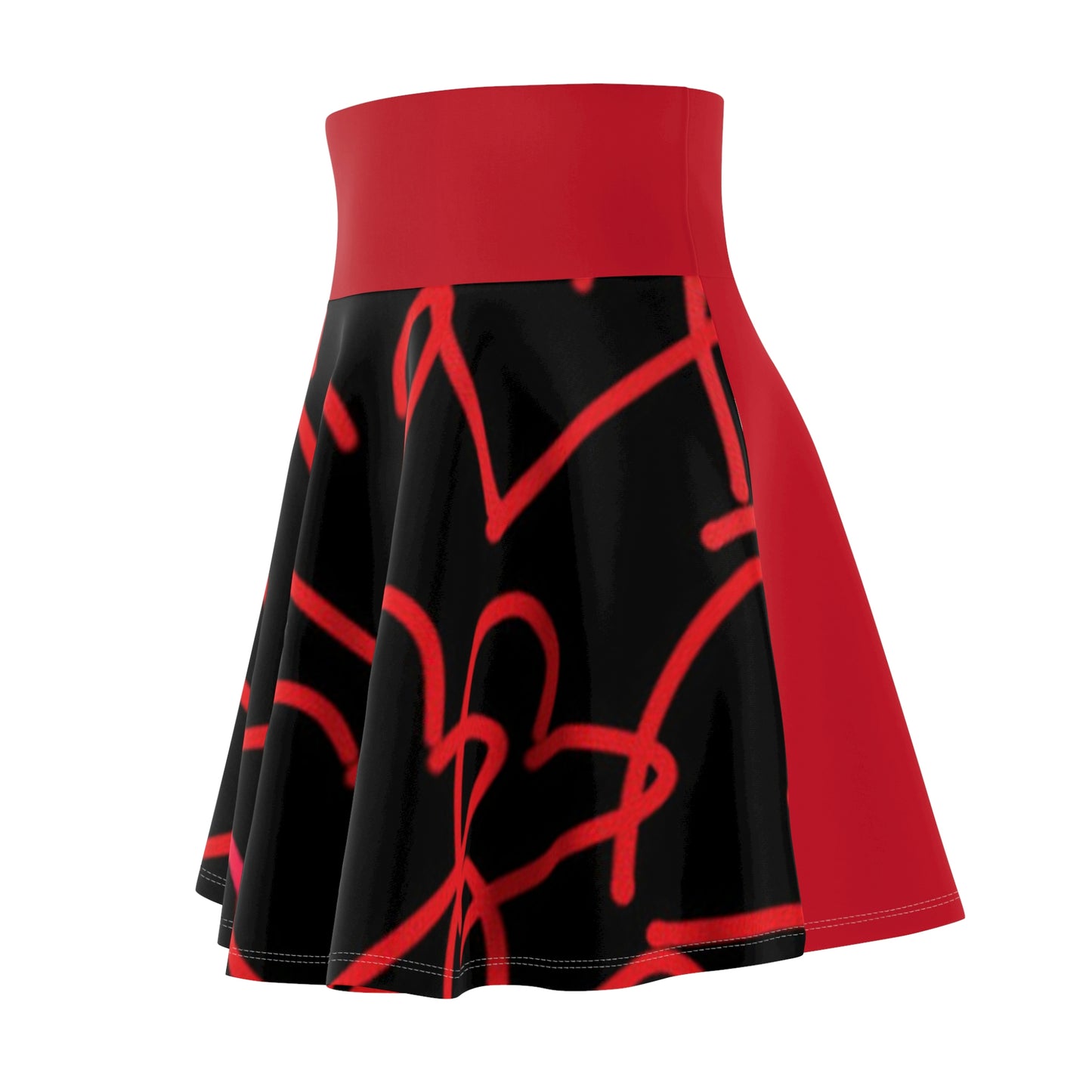 Million Hearts- Women's Skater Skirt (AOP)- Black and Red