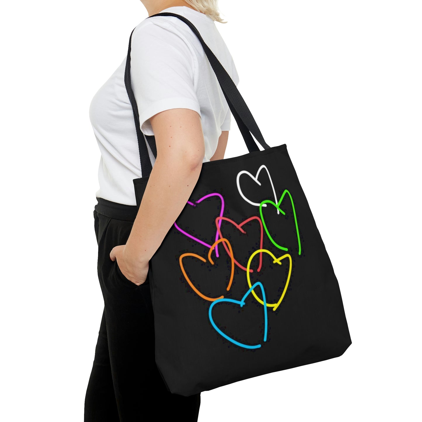 Colorful Hearts/Heart Bursting with Light- AOP Tote Bag