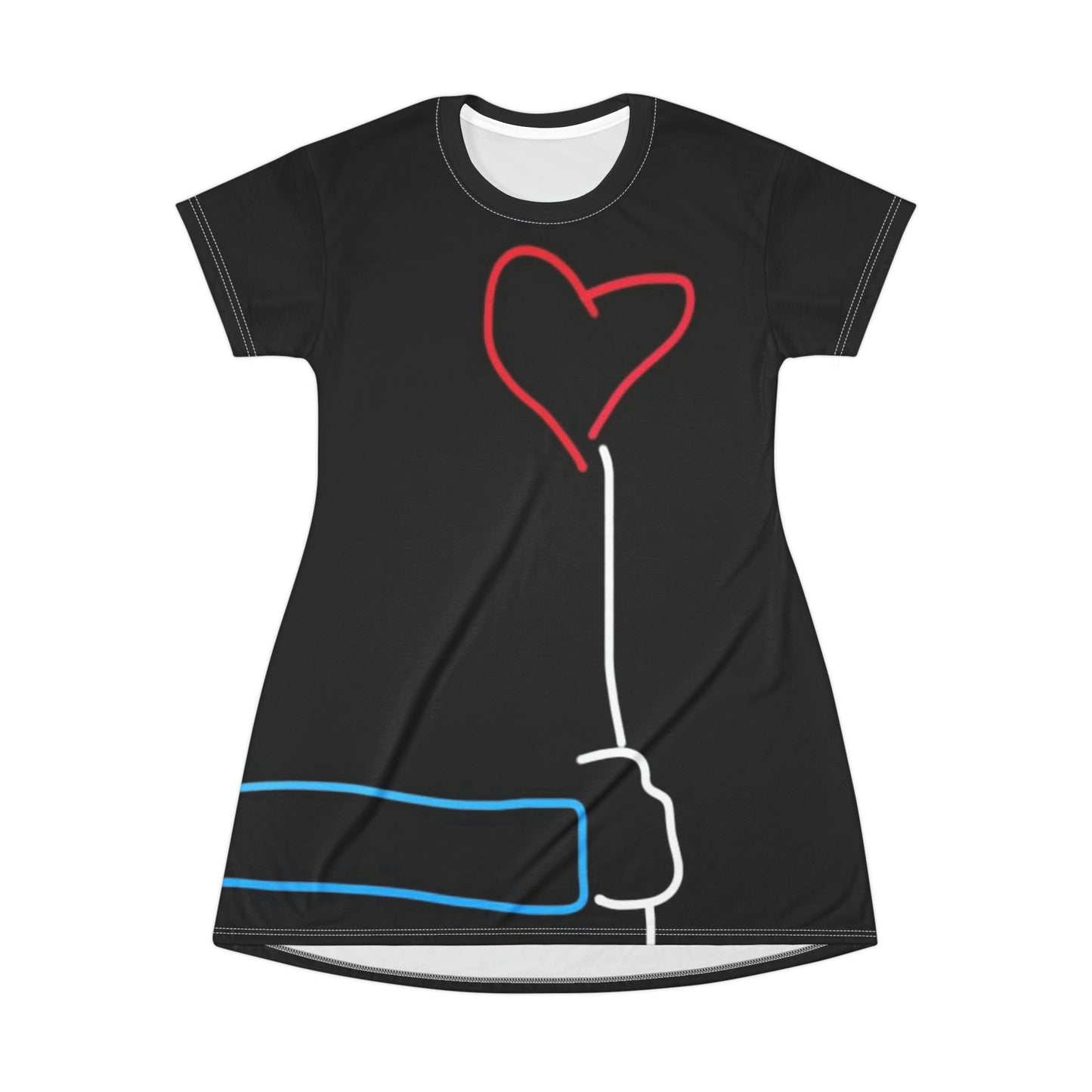 Heart Balloon- T-Shirt Dress (AOP)- Black