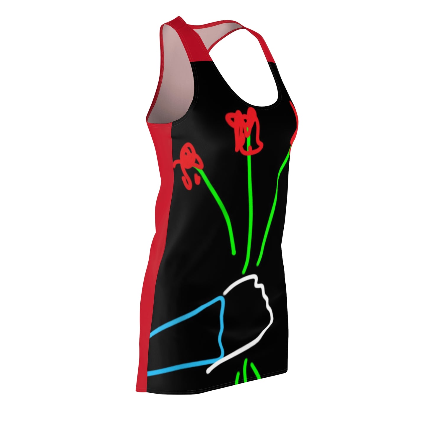 3 Red Flowers- Women's Cut & Sew Racerback Dress (AOP)- Black and Red