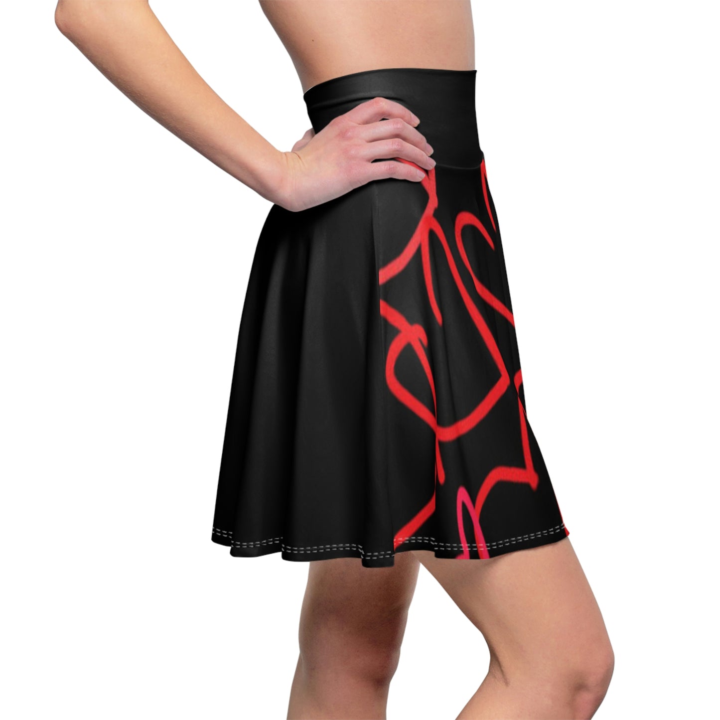 Million Hearts- Women's Skater Skirt (AOP)- Black