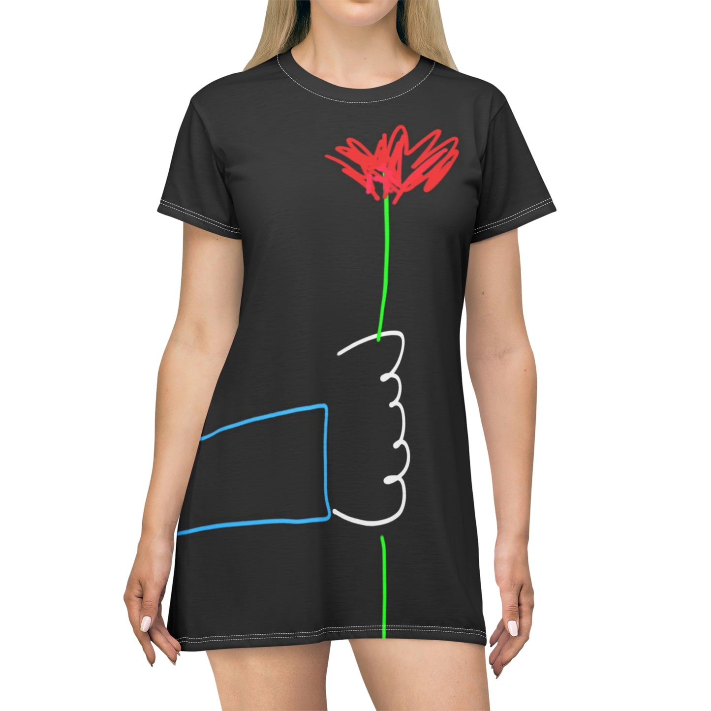 One Red Flower- T-Shirt Dress (AOP)