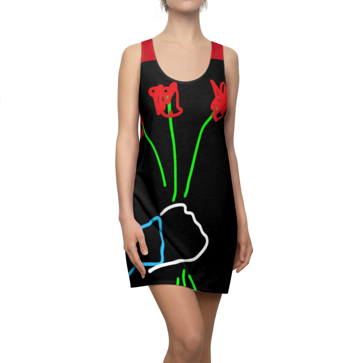 3 Red Flowers- Women's Cut & Sew Racerback Dress (AOP)- Black and Red