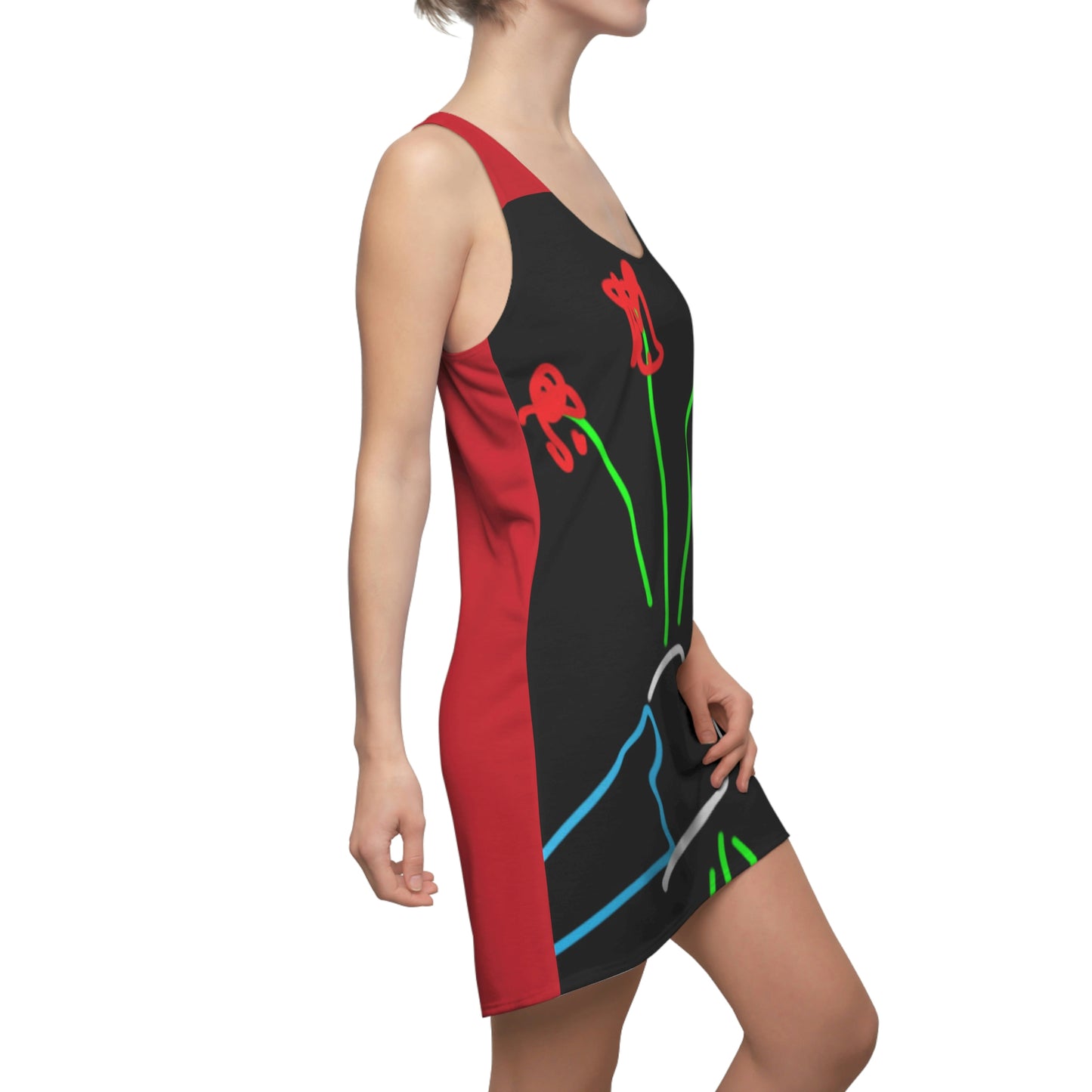 3 Red Flowers- Women's Cut & Sew Racerback Dress (AOP)- Black and Red