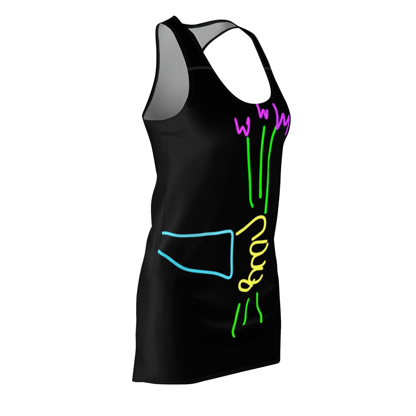 3 Purple Flowers- Women's Cut & Sew Racerback Dress (AOP)- Black