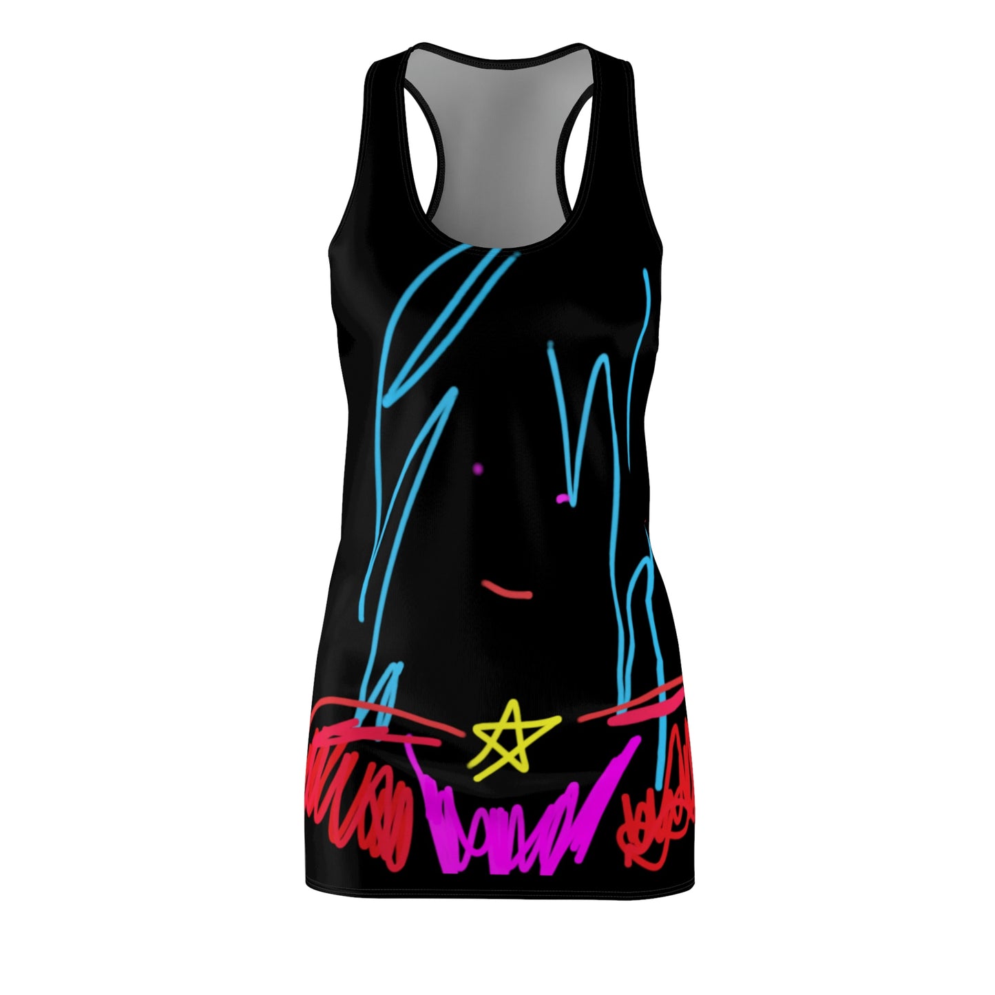 superHero- Women's Cut & Sew Racerback Dress (AOP)- Black