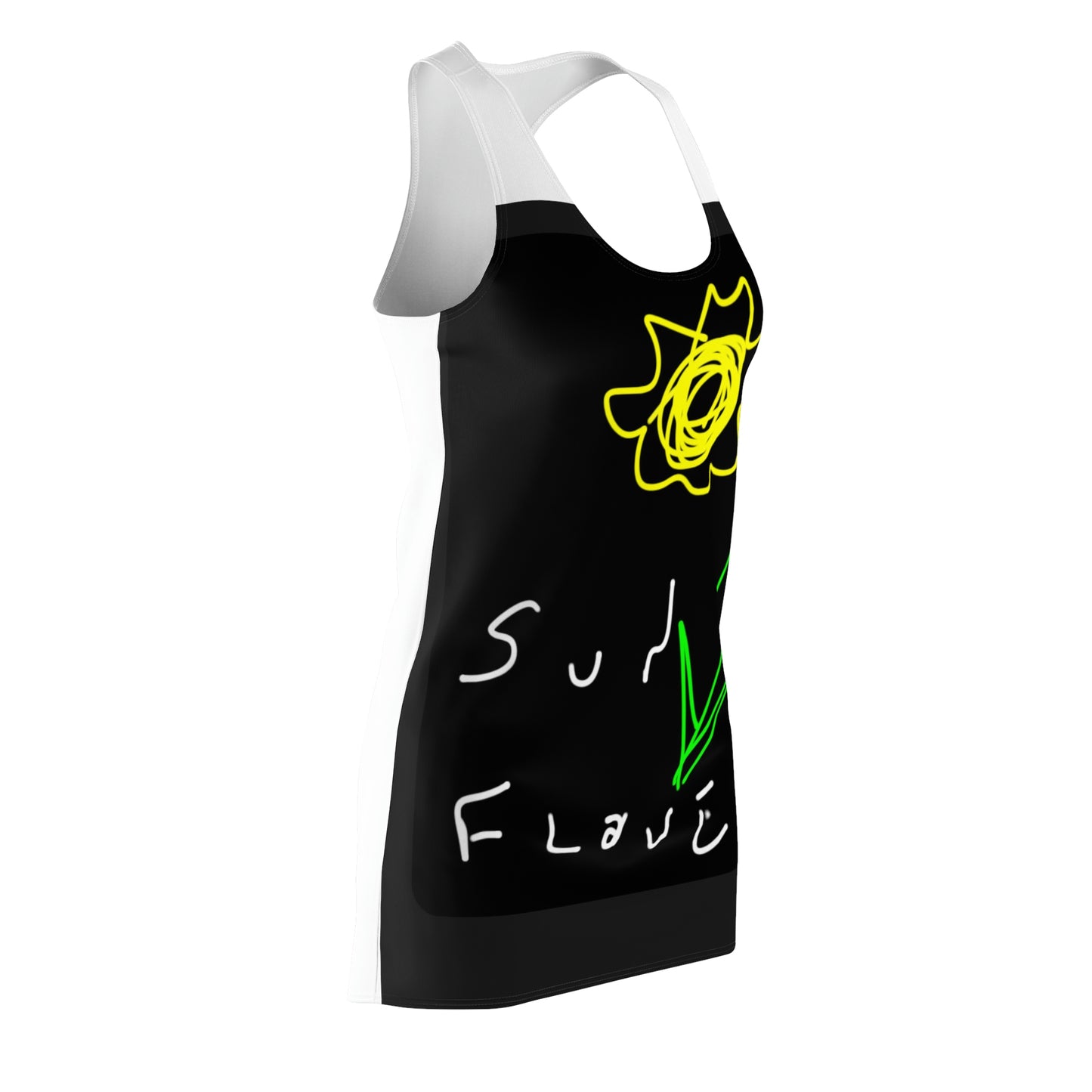 Sunflower- Women's Cut & Sew Racerback Dress (AOP)- Black & White