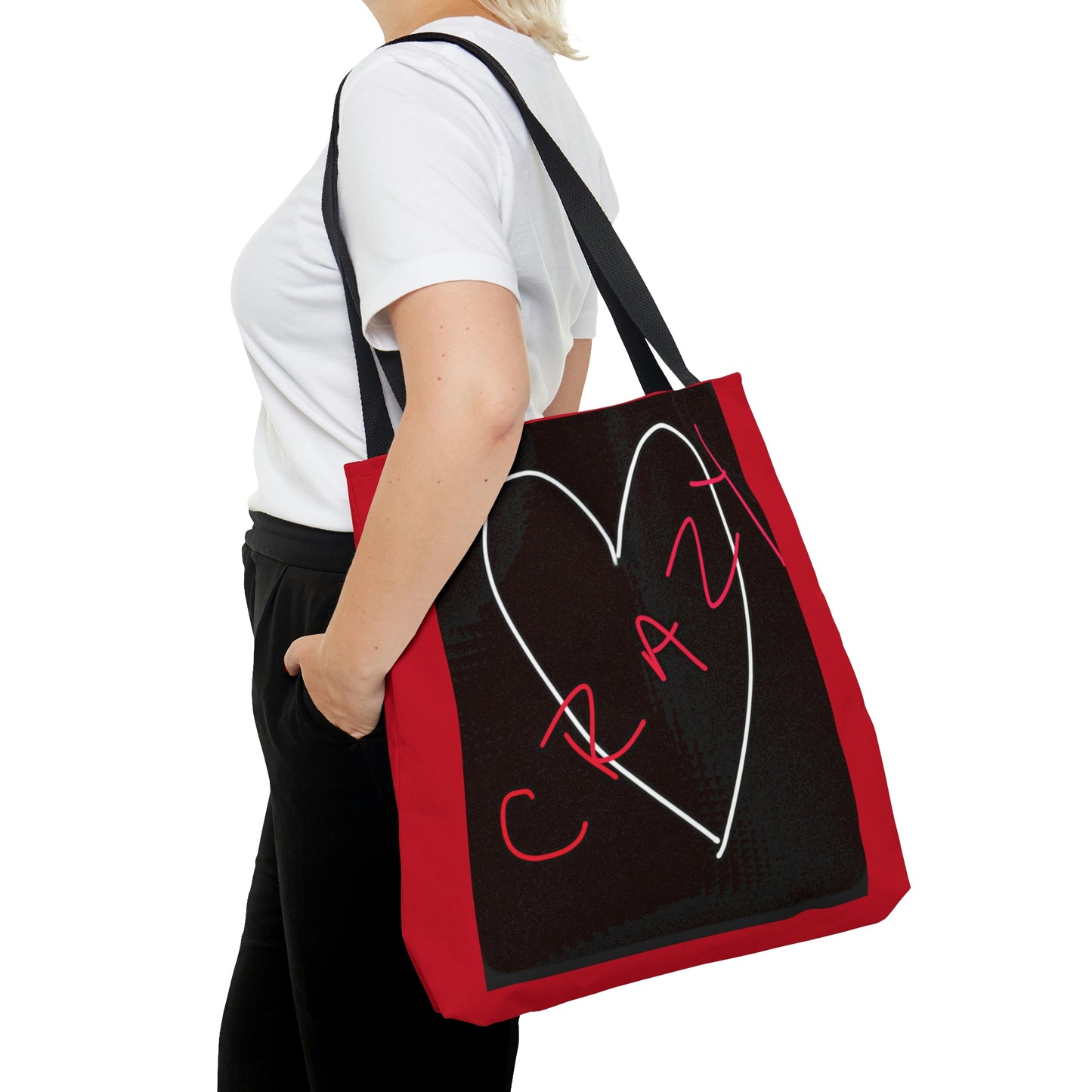 Crazy Heart- Tote Bag (AOP)- Black & Red