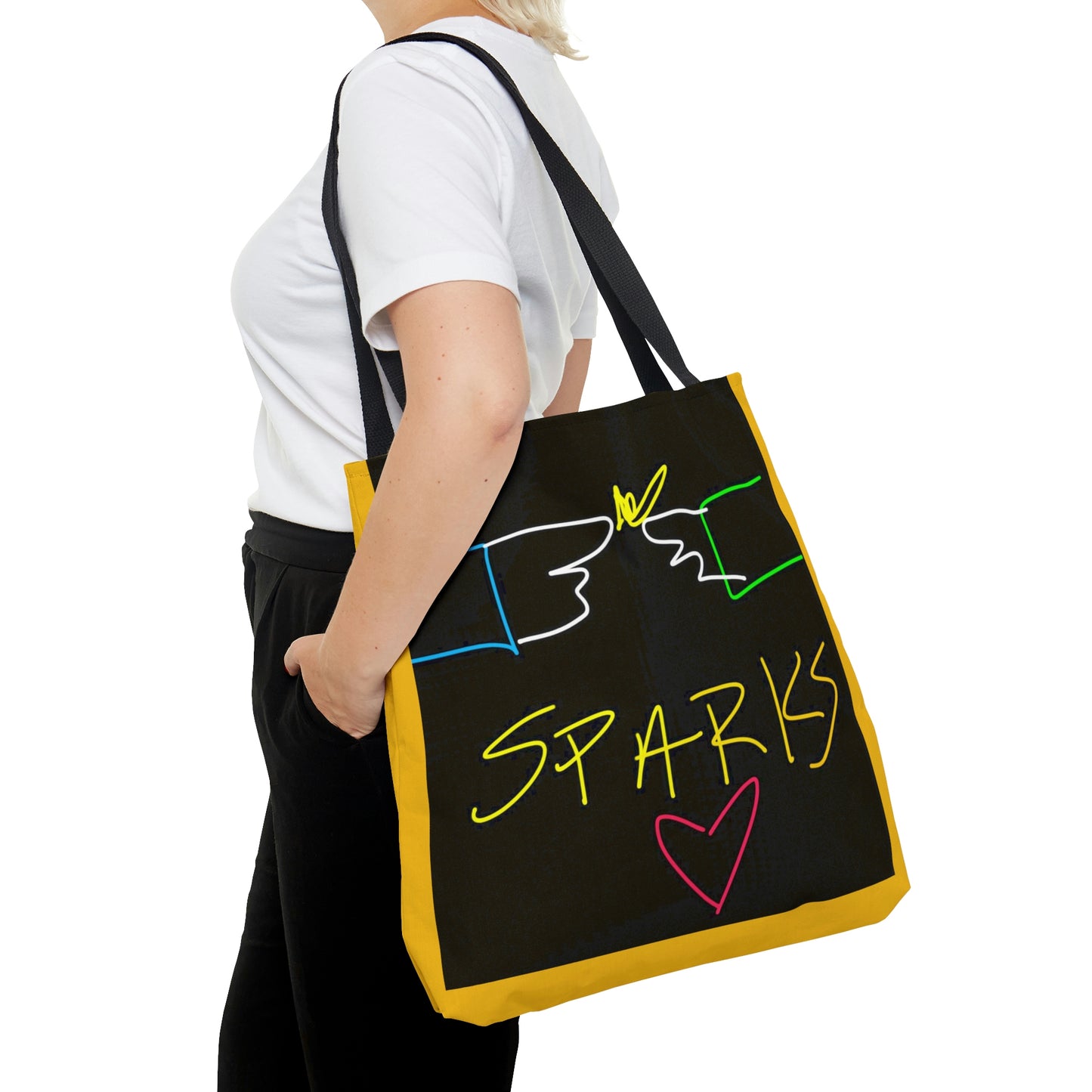 SPARKS- AOP Tote Bag- Black & Yellow