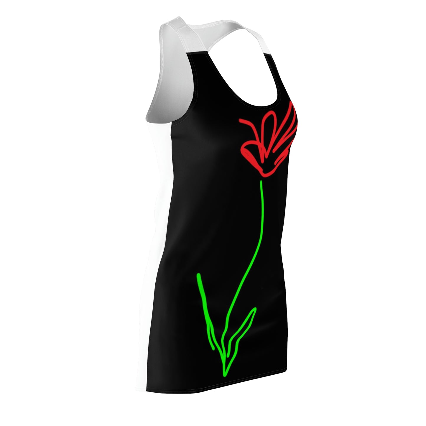 Red Flower- Women's Cut & Sew Racerback Dress- Black & White