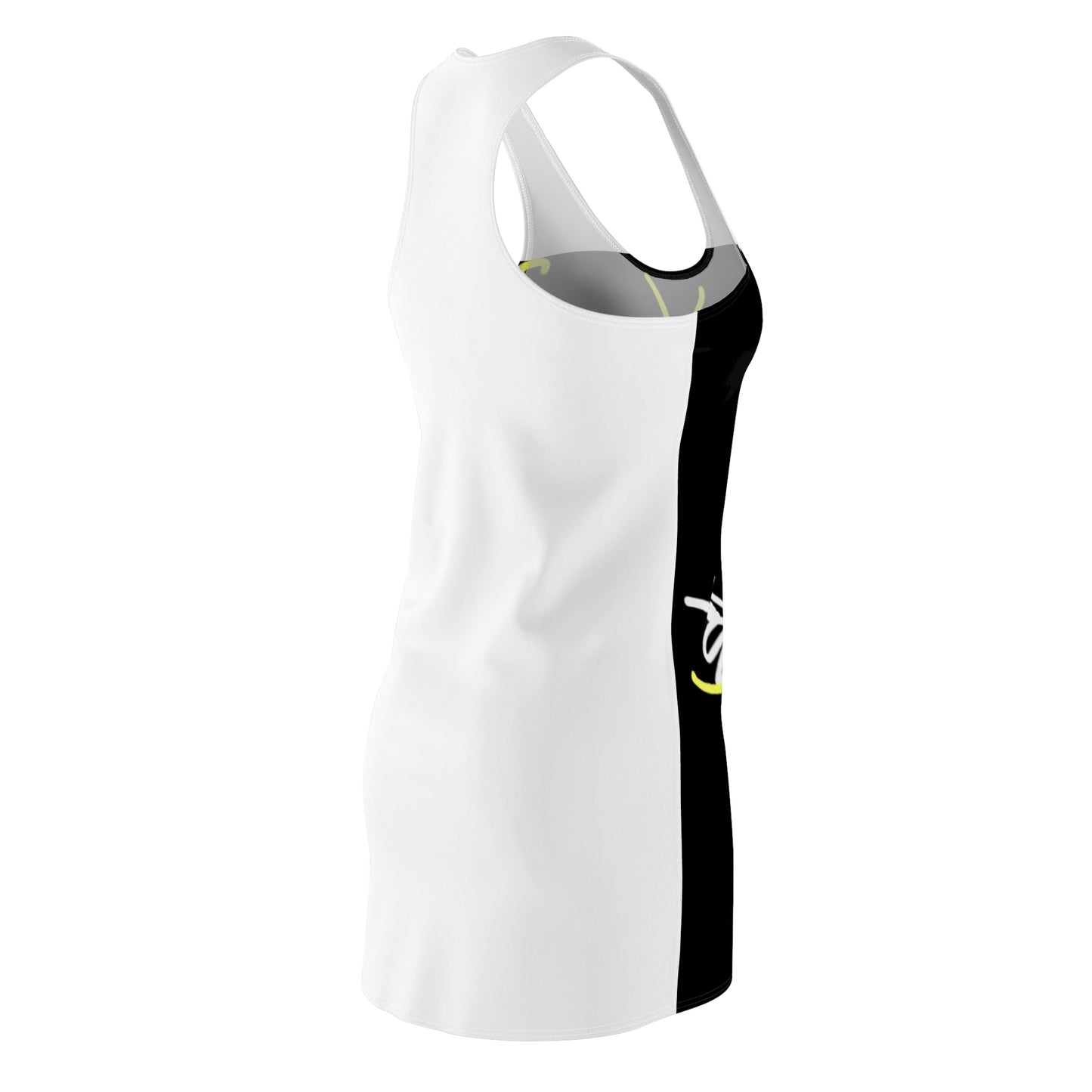 3 White Flowers- Women's Cut & Sew Racerback Dress (AOP)- Black and White