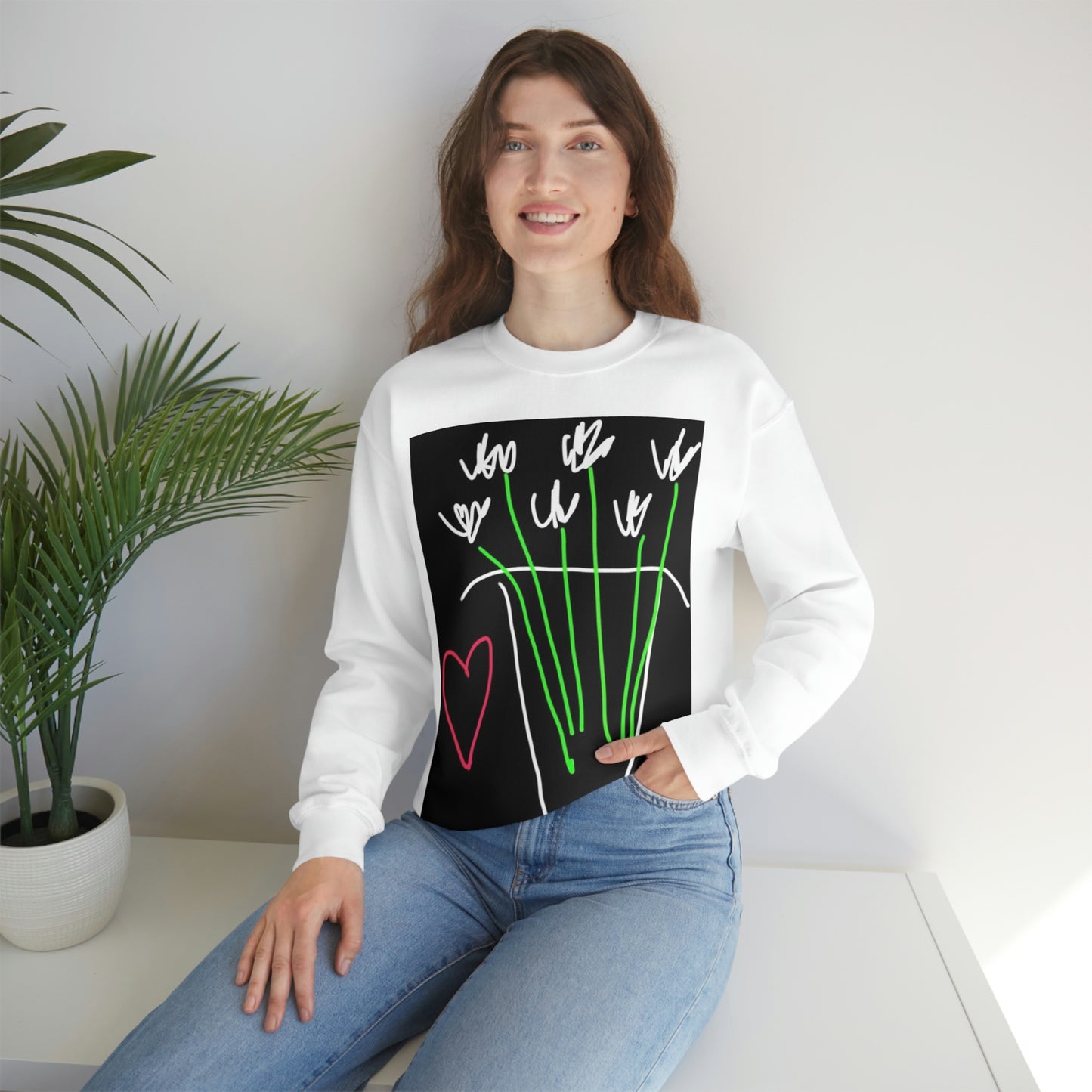 Vase, White Flowers- Unisex Heavy Blend™ Crewneck Sweatshirt