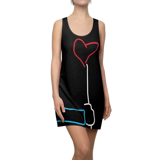 Heart Balloon- Women's Cut & Sew Racerback Dress (AOP)- Black