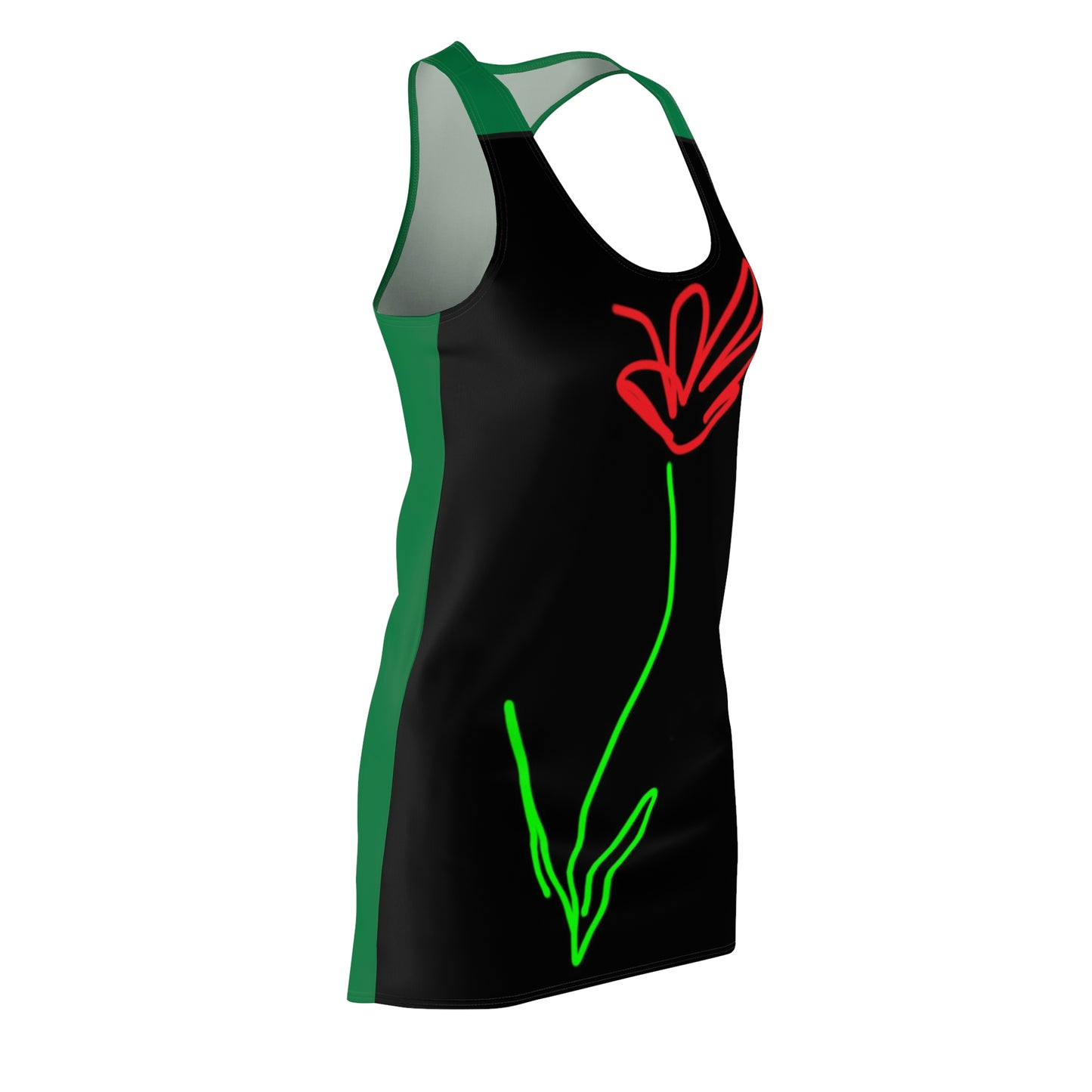 Red Flower- Women's Cut & Sew Racerback Dress- Black & Green