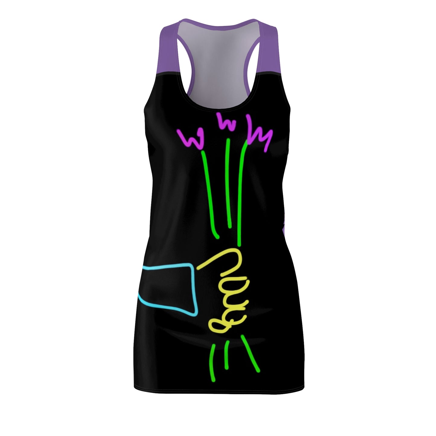 3 Purple Flowers- Women's Cut & Sew Racerback Dress (AOP)- Black and Purple