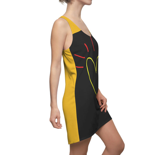 Gold Heart- Women's Cut & Sew Racerback Dress (AOP)- Black & Yellow