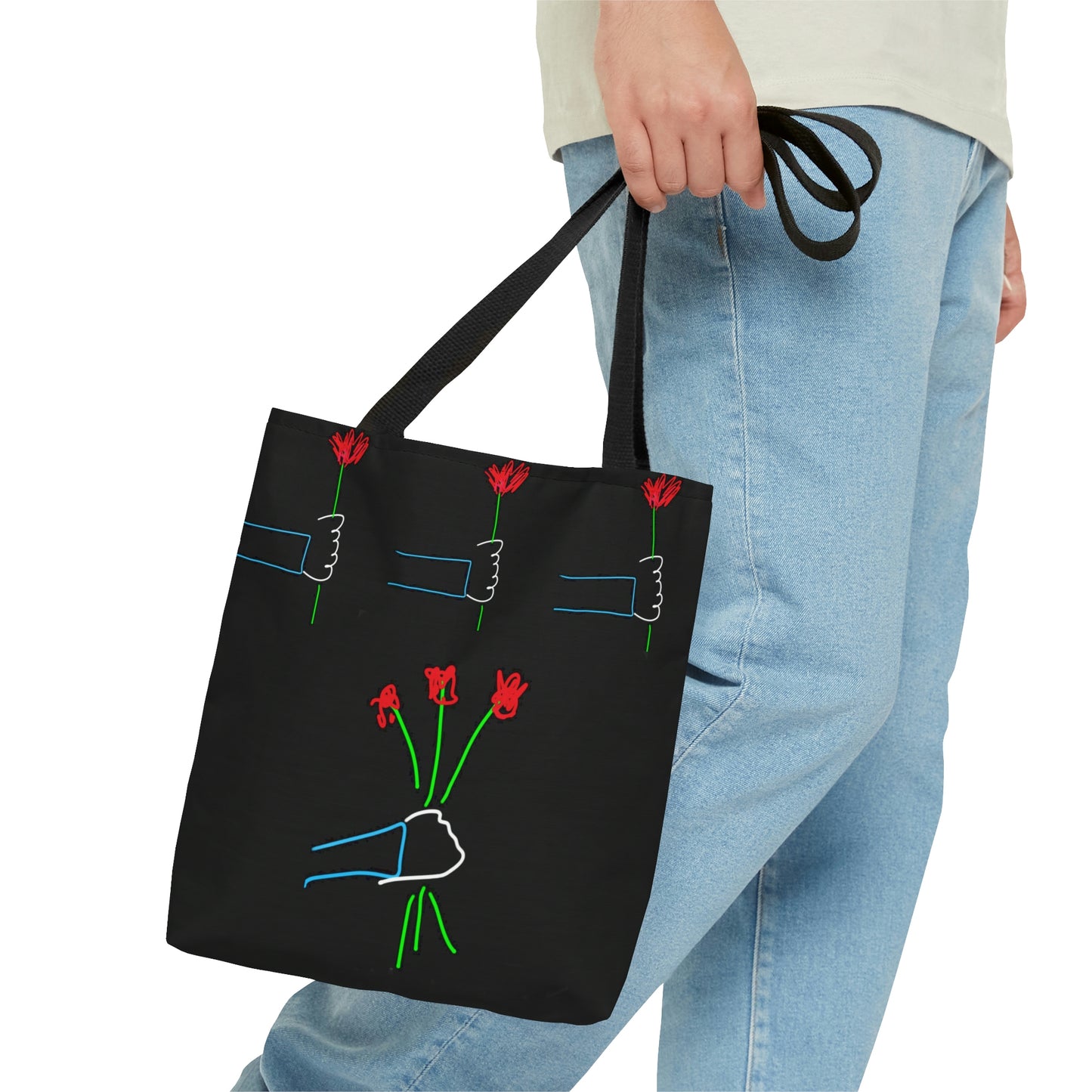 3 red Flowers, Heart Balloons- AOP Tote Bag