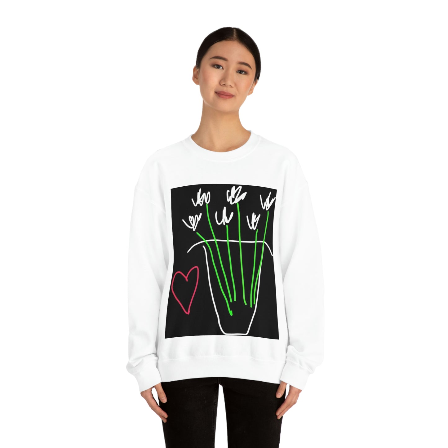 Vase, White Flowers- Unisex Heavy Blend™ Crewneck Sweatshirt