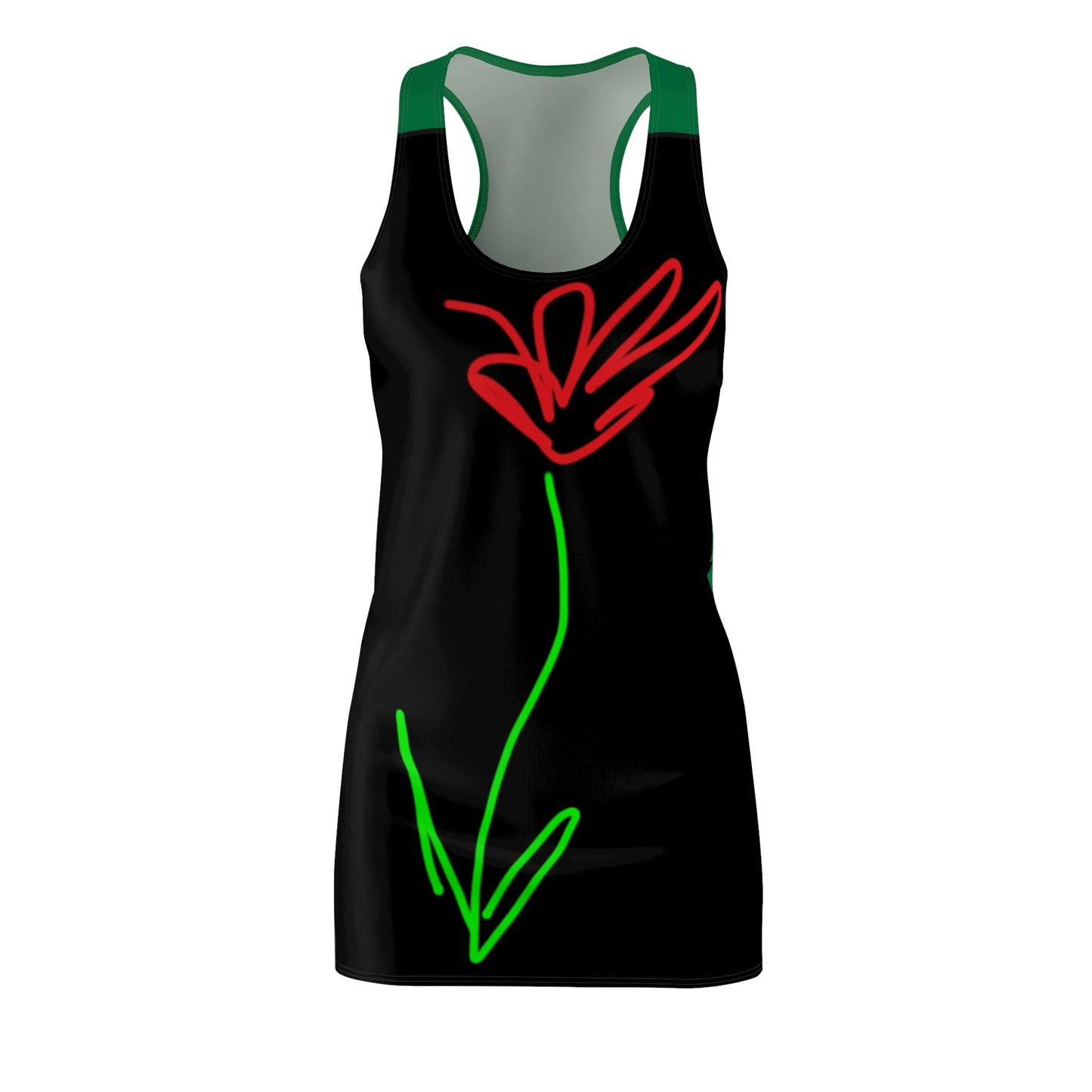 Red Flower- Women's Cut & Sew Racerback Dress- Black & Green