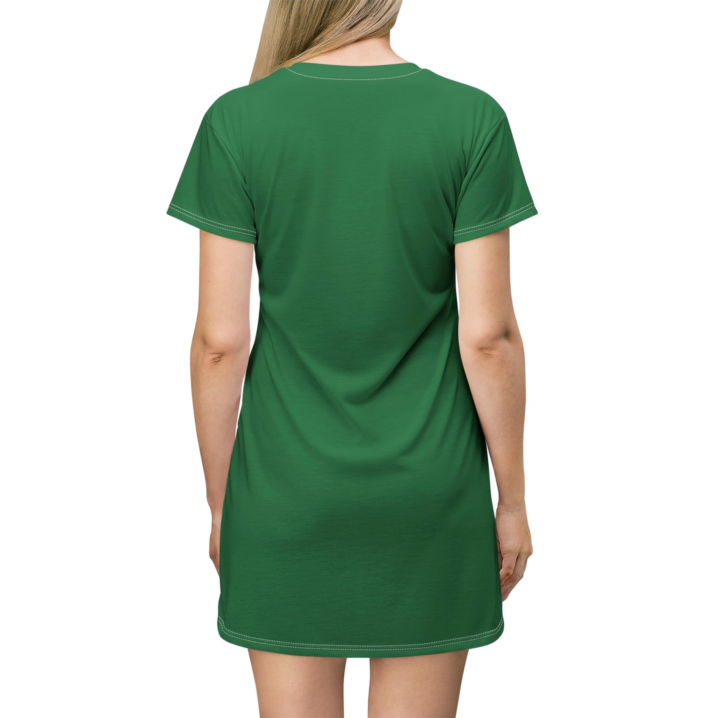 3 white Flowers- T-Shirt Dress (AOP)- Black and Green