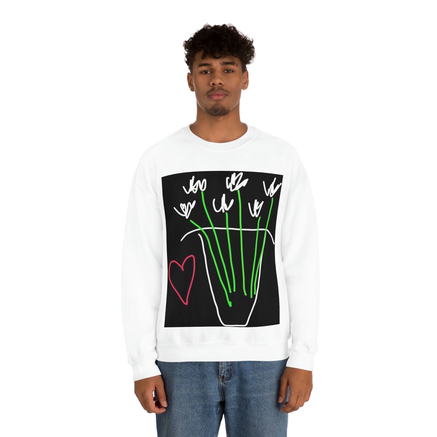 Vase, White Flowers- Unisex Heavy Blend™ Crewneck Sweatshirt