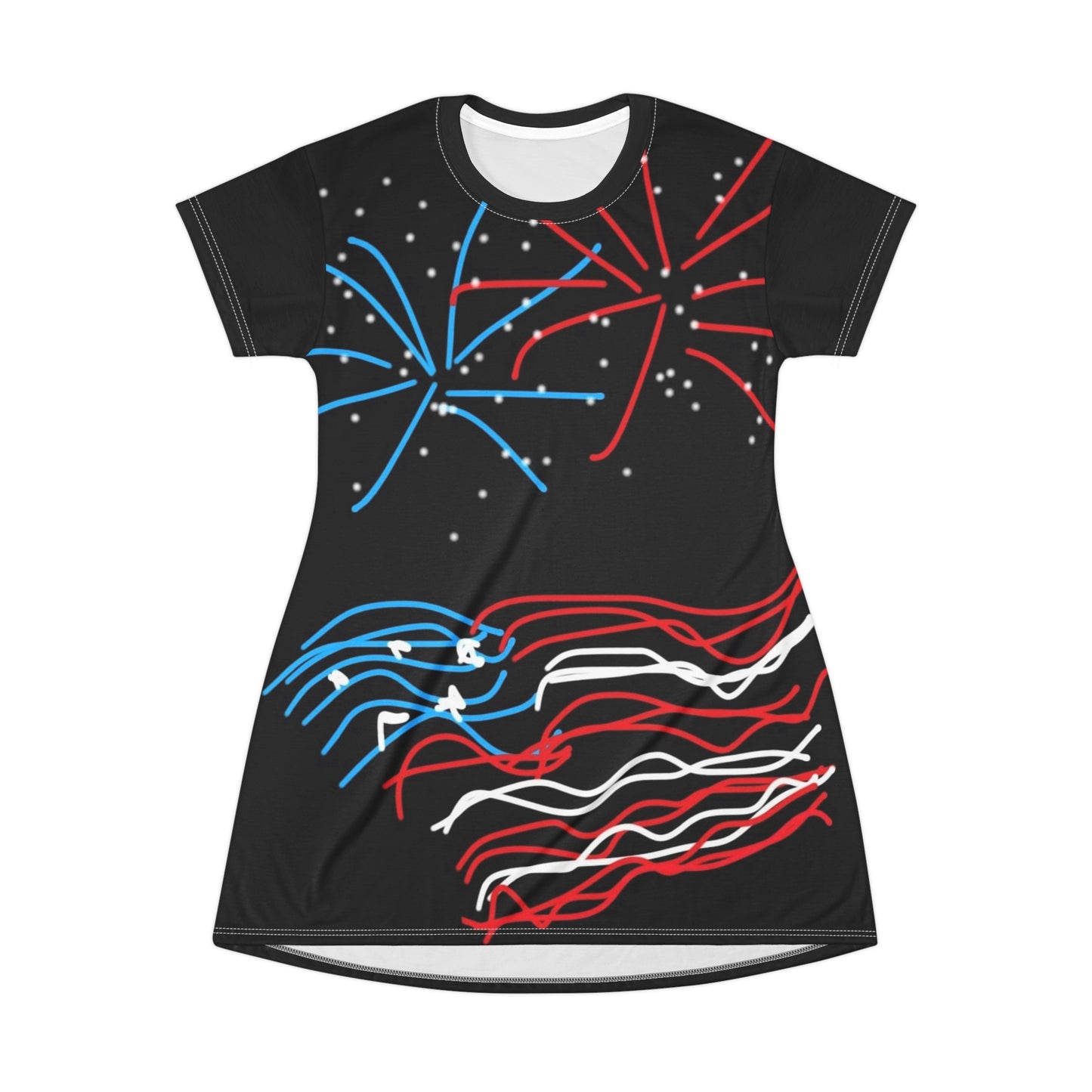 July 4th- Fireworks- T-Shirt Dress (AOP)- Black