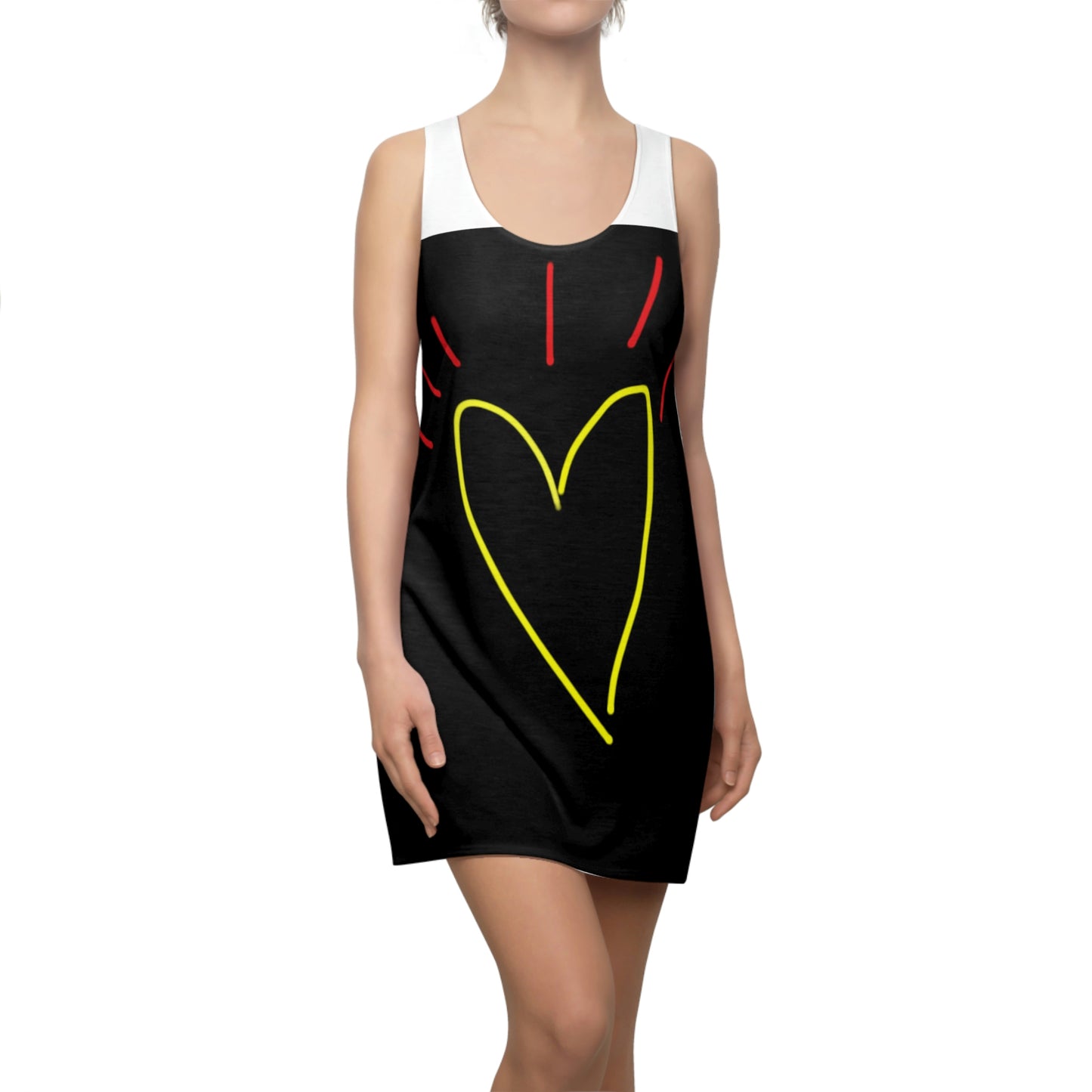 Gold Heart- Women's Cut & Sew Racerback Dress (AOP)- Black & White