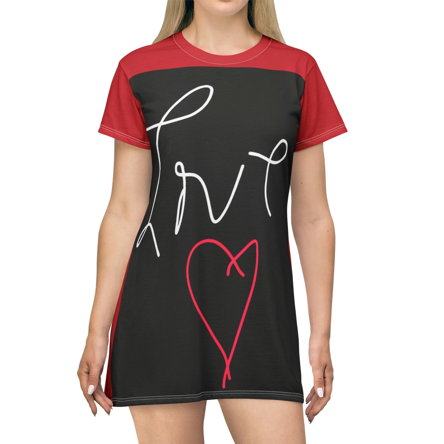 Love- T-Shirt Dress (AOP)- Black and Red