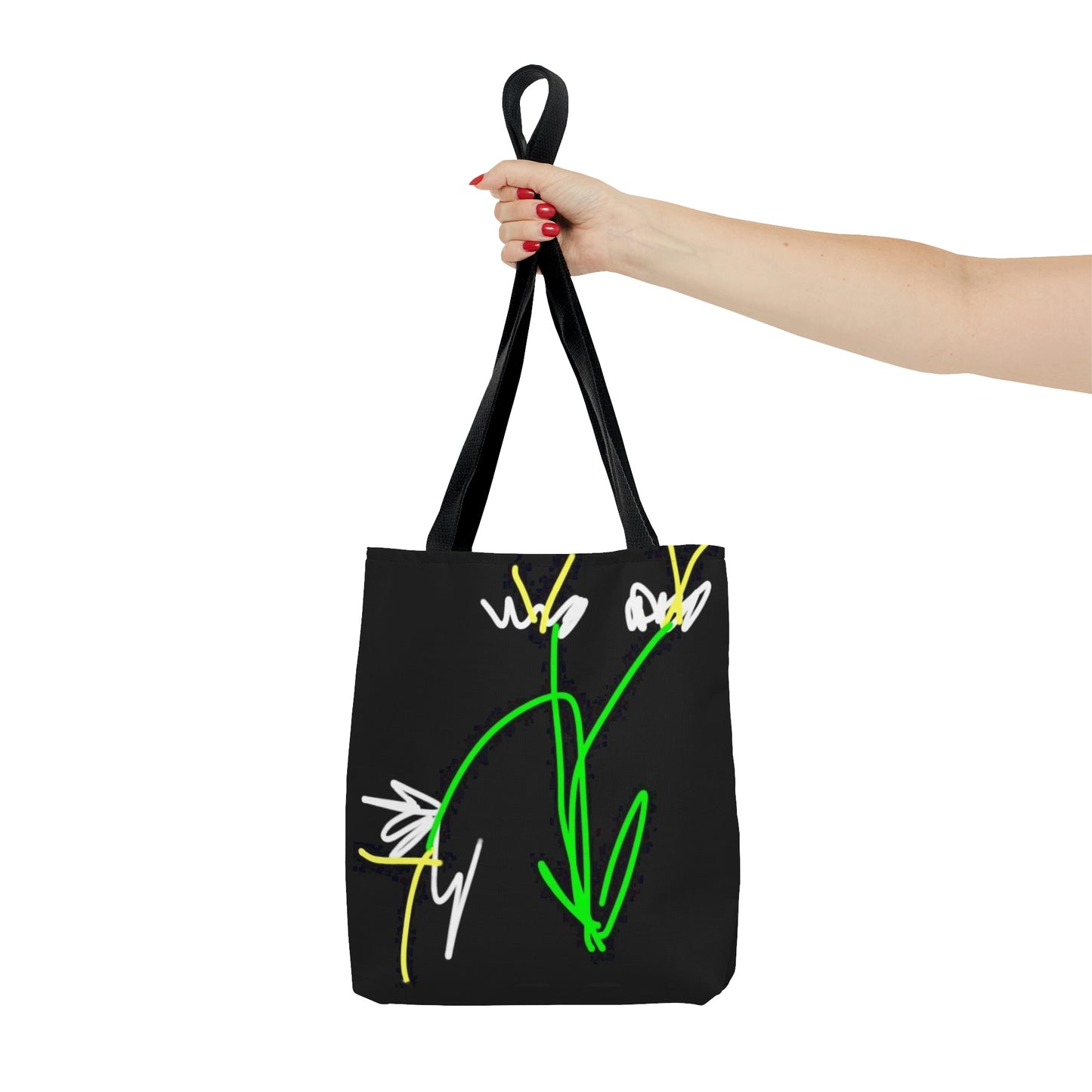 3 White Flowers- AOP Tote Bag- black