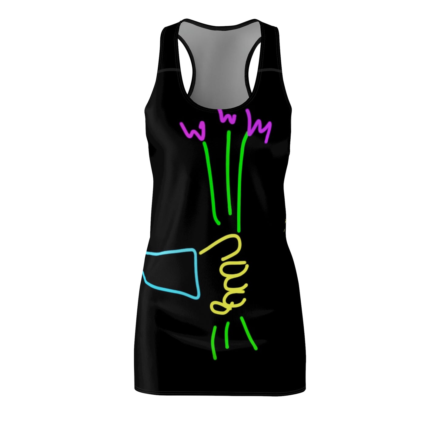 3 Purple Flowers- Women's Cut & Sew Racerback Dress (AOP)- Black