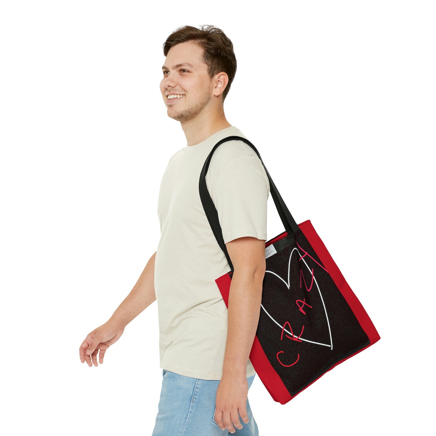 Crazy Heart- Tote Bag (AOP)- Black & Red