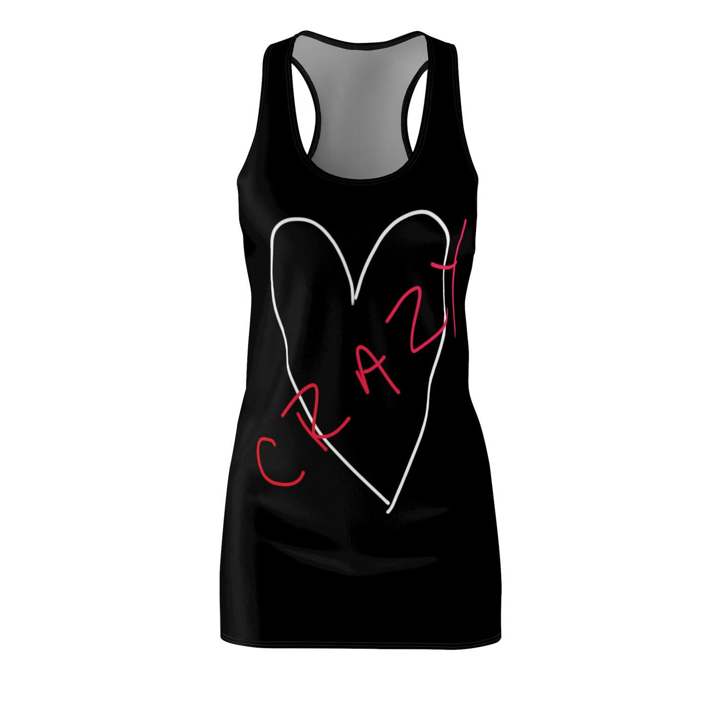 Crazy Heart- Women's Cut & Sew Racerback Dress (AOP)- Black